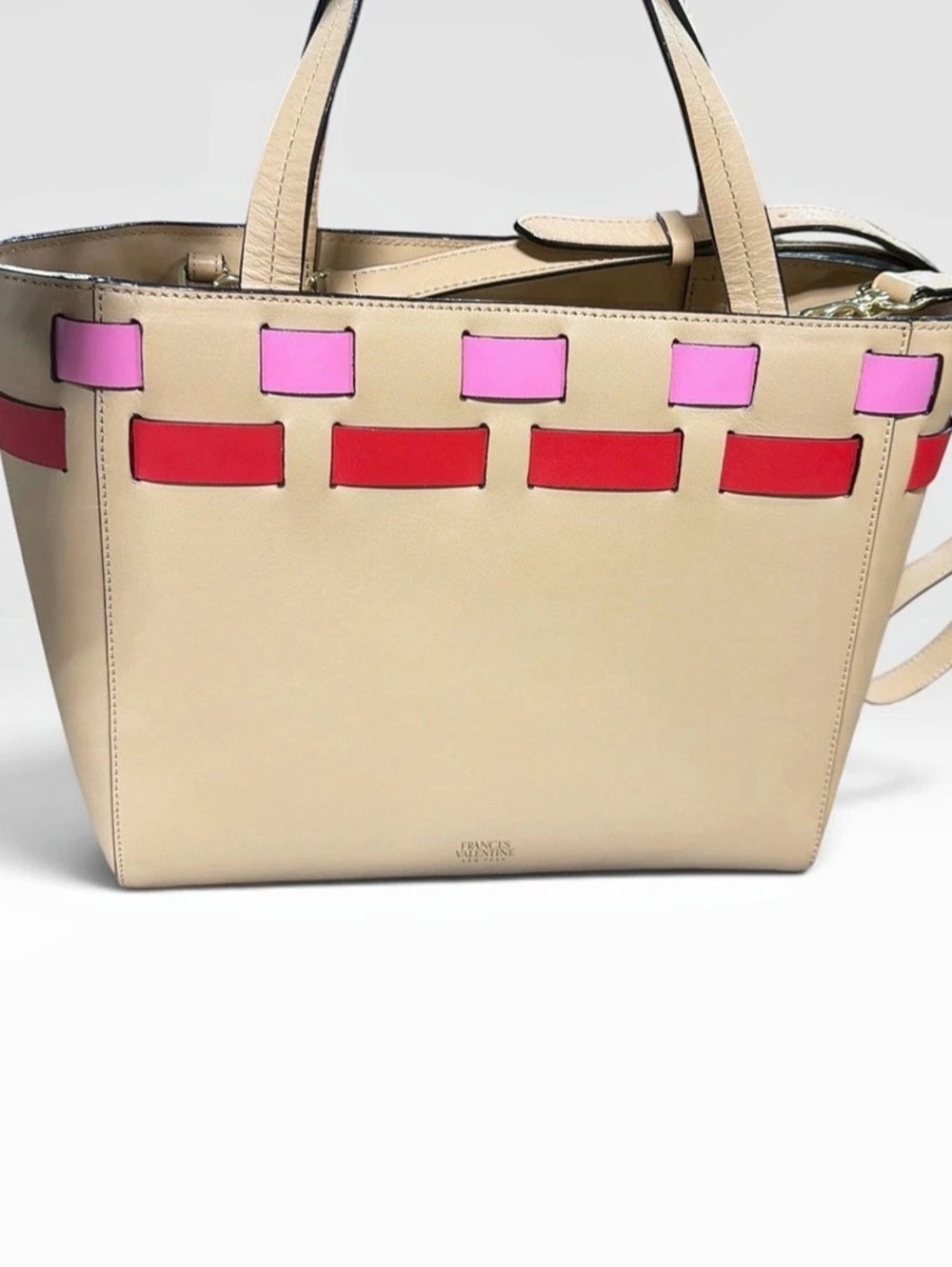 Frances Valentine Henry Basketweave Tote Beige & Pink
